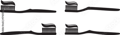 Four toothbrushes with toothpaste silhouette