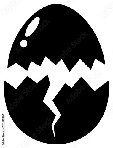 Stylized black cracked egg icon showing potential and new beginnings abstract graphic illustration