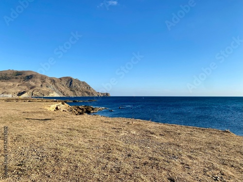 Beautiful beach background with waves and clouds. Natural landscape with empty beach.