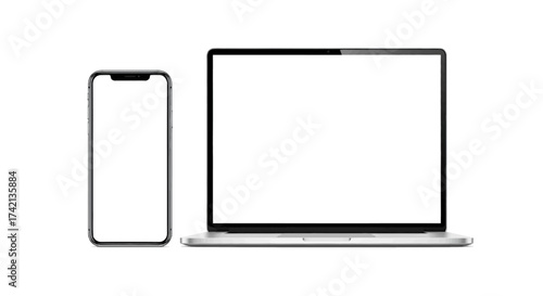 Modern Smartphone and Laptop Showing Blank Screens Perfect for Mockups and Technology Demonstrations