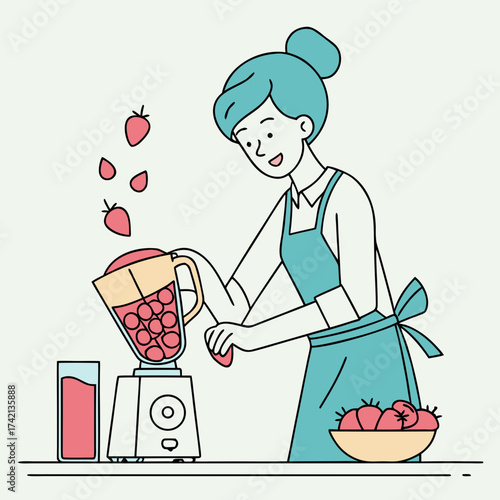 Woman Preparing a Healthy Fruit Smoothie in the Kitchen