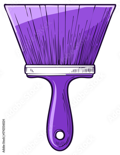 Purple paint brush with a simple handle and bristles for artistic creation