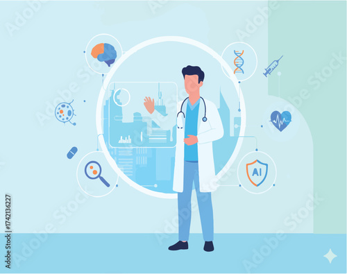 doctor with medical icons