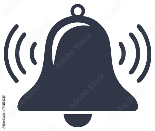 Ringing bell notification alert icon with sound waves symbol for digital communication and important messages