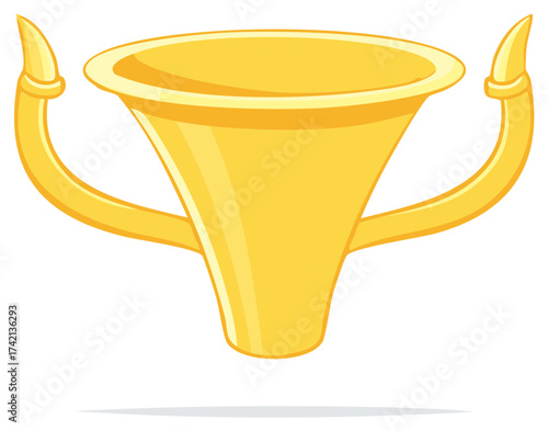 Golden horn shaped cup with two curved handles illustration