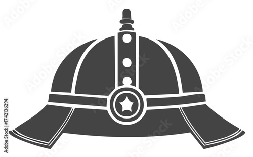 Ornate Traditional Military Helmet Icon Ancient Headwear Silhouette Vector Design