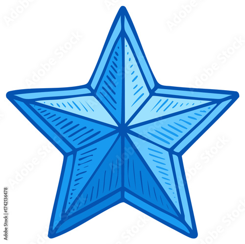 Blue Five Pointed Star Shape Graphic Illustration Icon