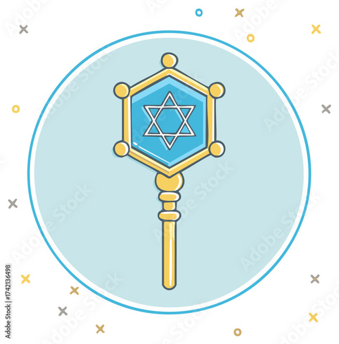 Cartoon Torah pointer with Star of David on blue background for Jewish celebration