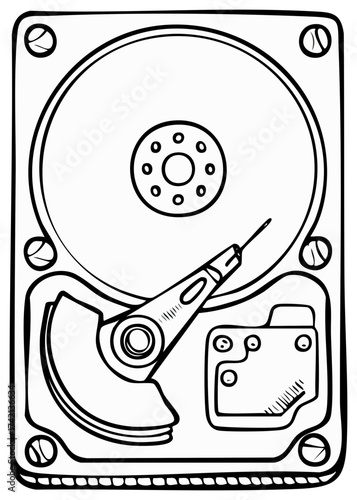 Hand Drawn Illustration of an Open Hard Disk Drive