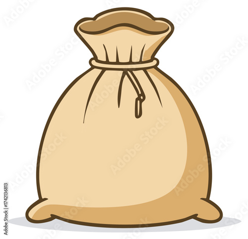 Simple cartoon illustration of a full tied sack or money bag