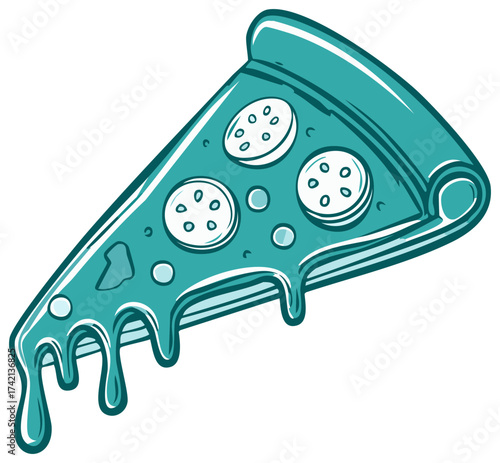 Isolated dripping pizza slice illustration artwork with pepperoni slices for menu design or print media