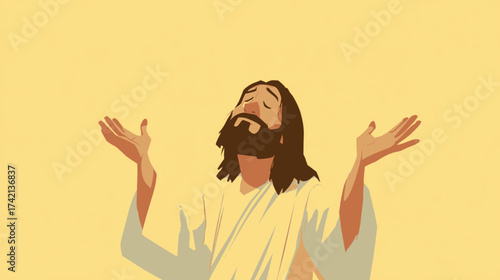 Jesus Christ cartoon on yellow background