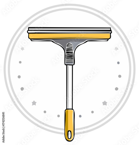 Illustration of squeegee to clean window and glass surfaces with handle, domestic hygiene instrument