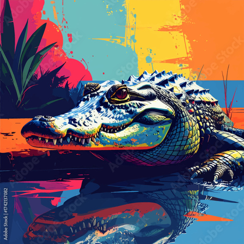 Colorful Alligator Reflection in Water A Vibrant Wildlife Portrait