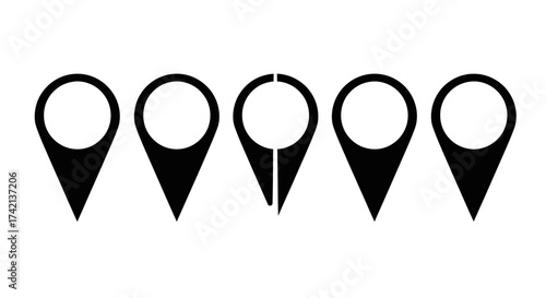 Collection of Five Different Map Pin Icons Illustrating Location Markers for Navigation and Geolocation Services