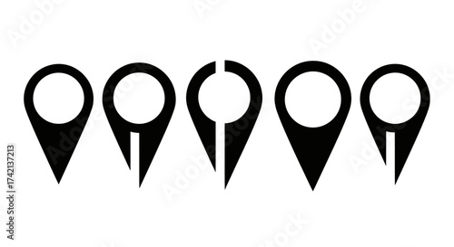 Collection of Stylized Location Pin Icons Representing Geographic Markers and Navigation Symbols for Maps and Applications