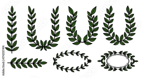 A Collection of Decorative Laurel Wreath and Leaf Sprig Elements for Design Projects