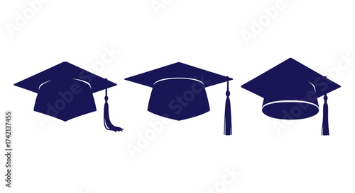 Academic Achievement Graduation Caps Representing Education and Success with Tassels Hanging Down Symbolizing Accomplishment and Commencement Ceremonies