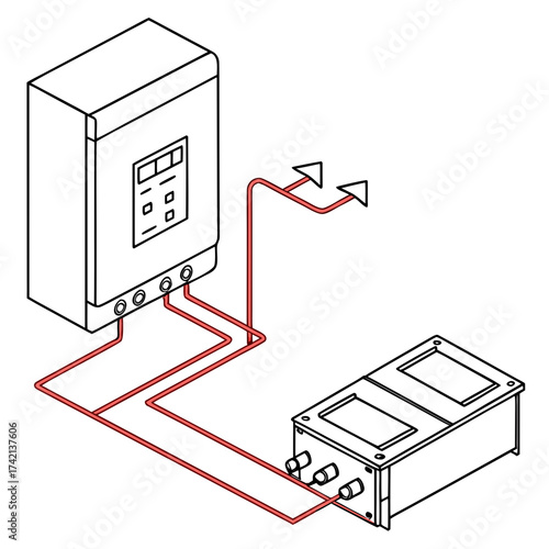 Vector art of isometric illustration of a solar panel inverter and battery renewable energy concept for sustainable living and offgrid power solutions
