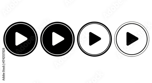 A Collection of Diverse Play Button Icons Demonstrating Various Styles and Contrast Options for Digital Interfaces