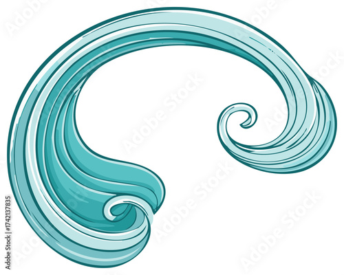 Abstract Teal Wave Swirl, Stylized Water Element with Flowing Lines