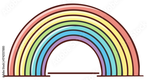 Vibrant Hand Drawn Rainbow Arch with Multiple Colors and Thick Outline