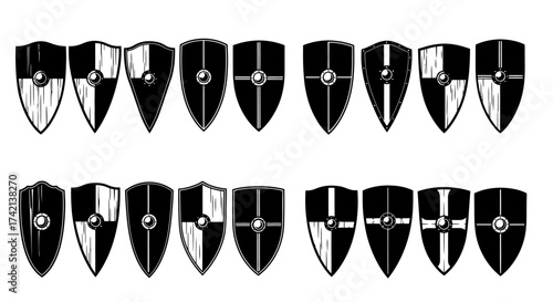 A Comprehensive Collection of Medieval Shield Designs Featuring Diverse Historical Patterns and Styles for Creative Projects