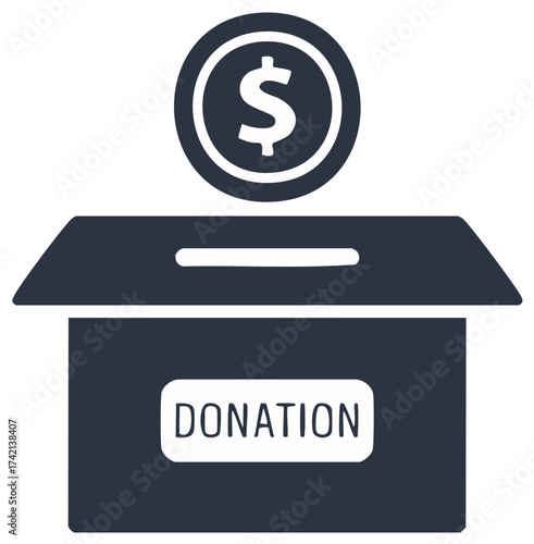 Money Coin Falling into Donation Box with Dollar Sign