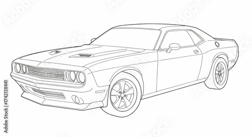 Technical Line Drawing Muscle Coupe Vector Illustration