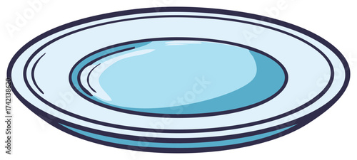 Illustrated image of a blue oval plate. Cartoon-style dinnerware element for design.