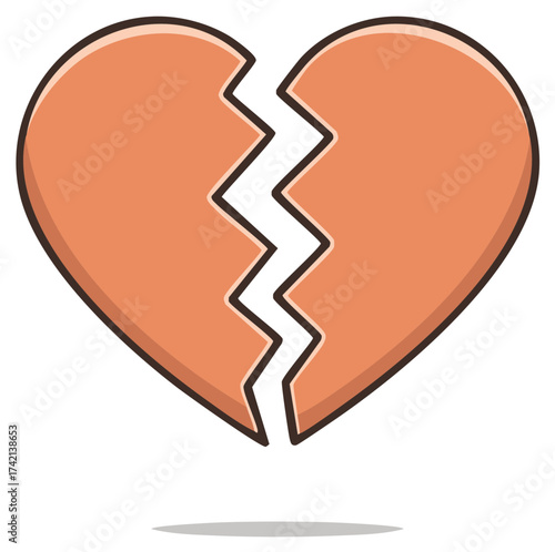 Cartoon of Broken Heart with Jagged Crack, Representing Loss, Betrayal, or Unrequited Love
