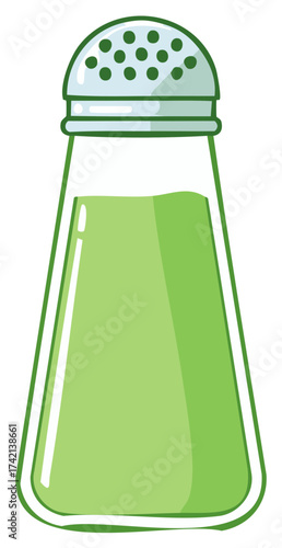 Green salt shaker with salt inside, illustration
