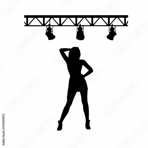 Silhouette of a dancer rehearsing under stage lights isolated on white background