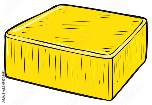 Yellow rectangular block with hand-drawn outline and shading