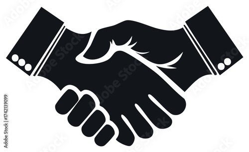 Symbolic handshake between business professionals in formal attire representing agreement partnership and success