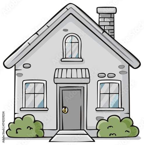 Simple cartoon house illustration with a front view and brick chimney
