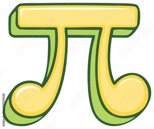Green and yellow pi symbol a mathematical constant with a playful, stylized appearance