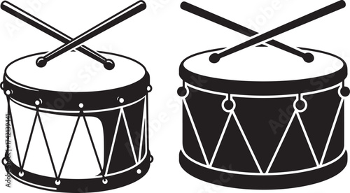 Two drum silhouettes with drumsticks silhouette