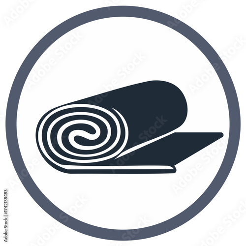 Rolled up mat in a circle icon graphic representing fitness wellness exercises