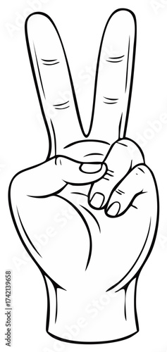 Hand making a peace sign gesture line art illustration