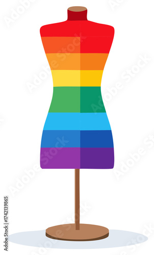 Fashion mannequin with colorful rainbow stripes celebrating LGBTQ pride and diversity