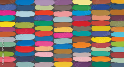 An Abstract Pattern Featuring Rows of Vibrant Oval Shapes in a Kaleidoscope of Colors