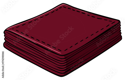 Stack of burgundy cloth napkins with decorative stitching for dining or events