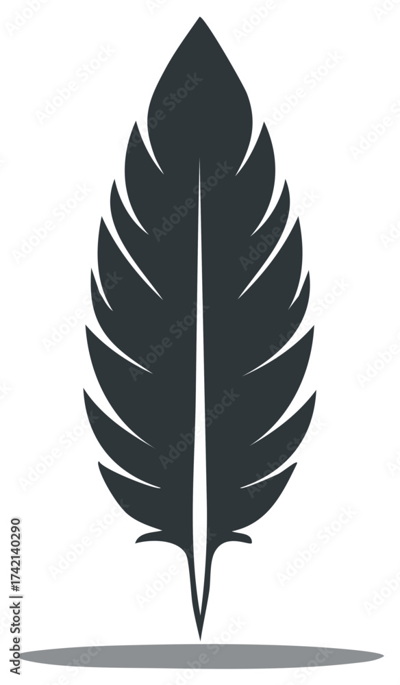 Fototapeta premium Stylized black feather silhouette graphic icon vector illustration design element
