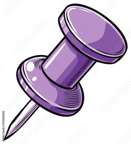Purple Cartoon Style Pushpin with Outline for Bulletin Boards and Decor