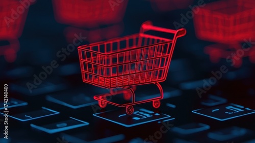 Digital Shopping Cart on Electronic Keyboard Background