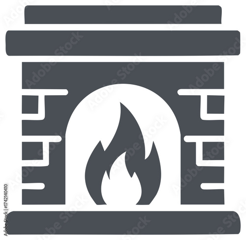 Simple Silhouette Illustration of a Fireplace with Flames Inside