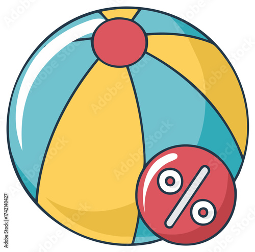 Beach ball with discount percent sign,Summer Sale concept promotion icon graphic