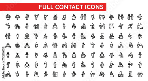 Collection of Abstract Human Figures and Business Symbols Representing Communication and Interaction Concepts