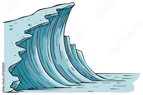 Hand-drawn cartoon iceberg illustration, arctic cold ocean wave with a line art style design.